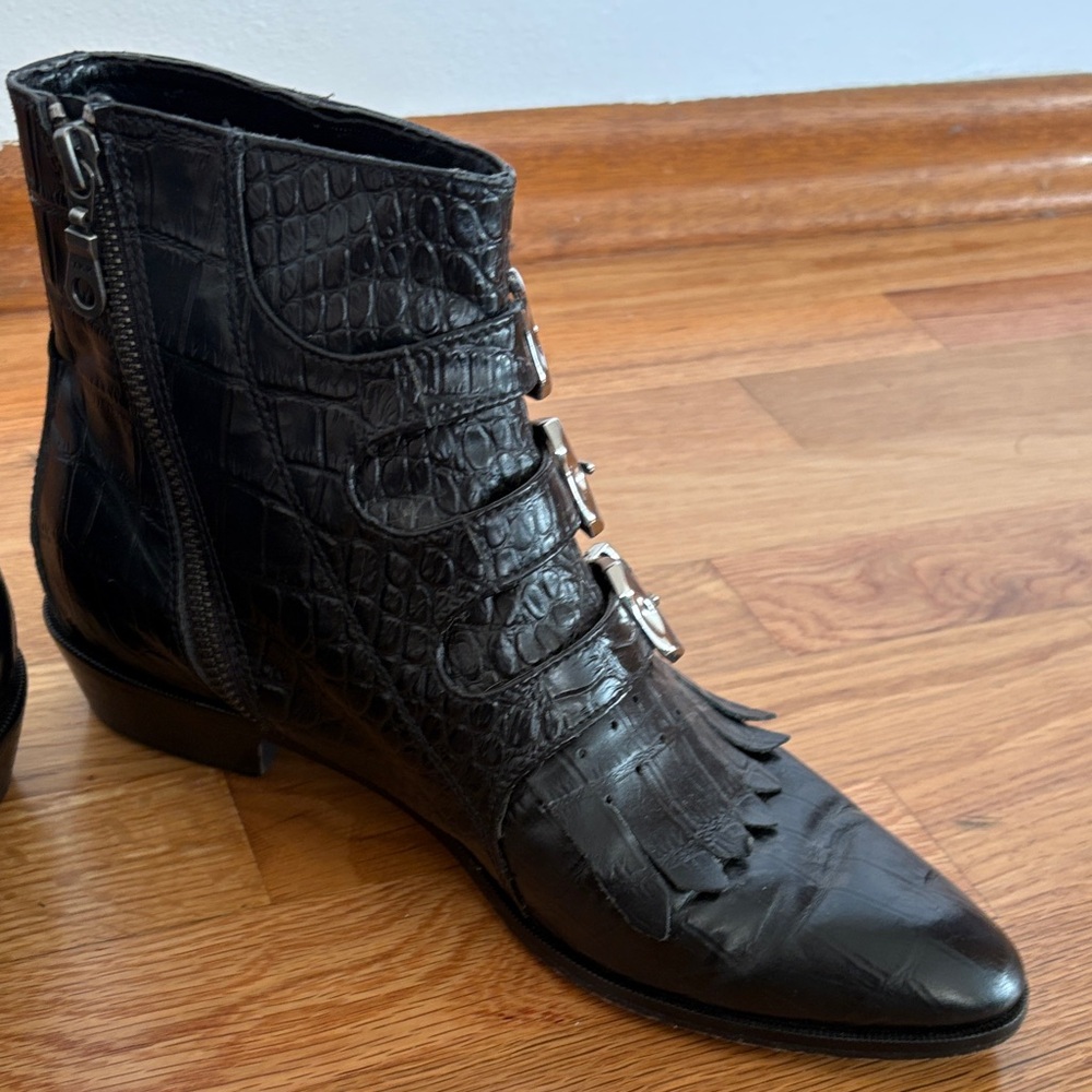Modern Vice Black Leather Buckle Ankle Boots 8.5 - Picture 7 of 8